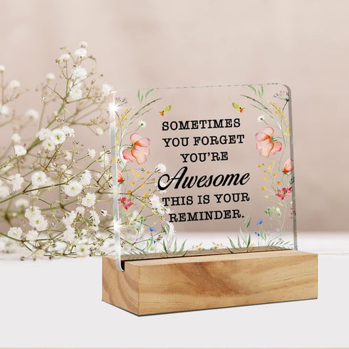 Inspirational Desk Decor Sign, Sometimes You Forget You're Awesome Acrylic Plaque for Home Office Decoration Gift