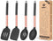 Pack of 4 Silicone Cooking Utensils Set - Non-Stick Heat Resistant Rose Gold Black Slotted Spoons for Frying & Mixing.