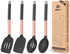 Pack of 4 Silicone Cooking Utensils Set - Non-Stick Heat Resistant Rose Gold Black Slotted Spoons for Frying & Mixing.