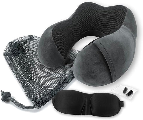 Wolf Essentials 4-Piece Memory Foam Neck Pillow Travel Set Ergonomic Neck Support Pillow with