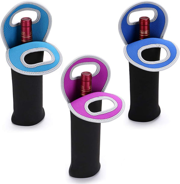 Hipiwe Portable Wine Carrier Tote Bag, Insulated Neoprene Wine Cooler for Champagne/Water Bottle/Beer, Set of 3