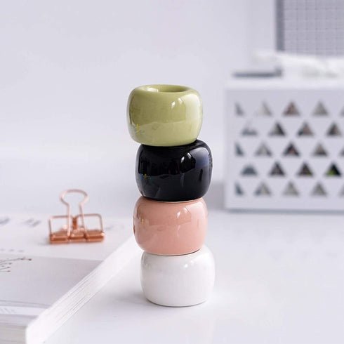 Airmoon Mini Ceramics Handmade Couple Toothbrush Holder Stand for Bathroom Vanity, Pack of 2