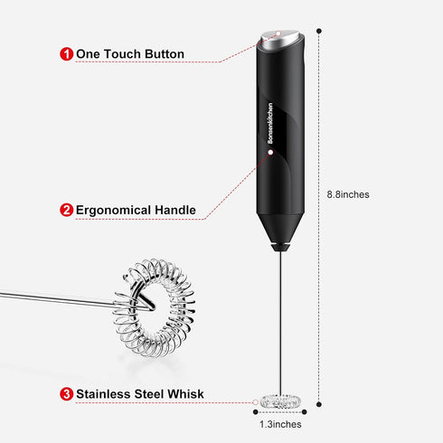 Bonsenkitchen Electric Milk Frother Handheld, Portable Whisk Milk Foam Maker, Battery Operated Drink Hand Mixer