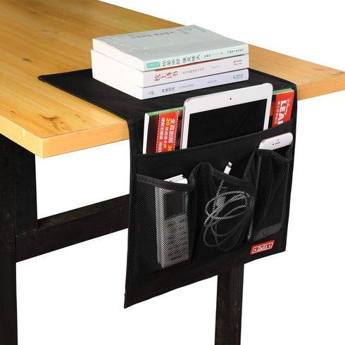 4 Zafit Bedside Storage Organizer - Table Cabinet Organizer Caddy for Remotes, Phone, Glasses (Classic Pockets - Black)