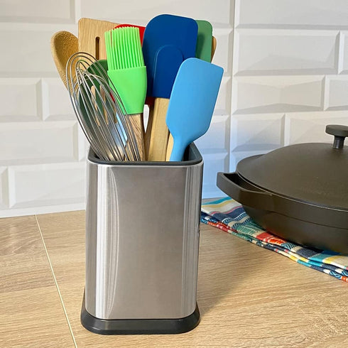 Evelots Stainless Steel Kitchen Utensil Holder, 6.75 Inch Tall Crock for Countertop, Large Organizer Caddy