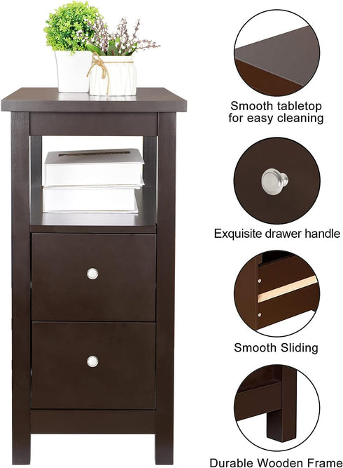 ZENY Narrow End Table Side Table with Drawer and Open Shelf Sofa Table for Living Room Bedroom, Small Table