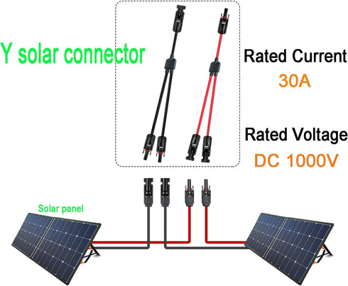 Y Solar Connector, Solar Y Branch Parallel Cable, 10AWG 45A Waterproof IP68 40CM Cable for Solar Panels