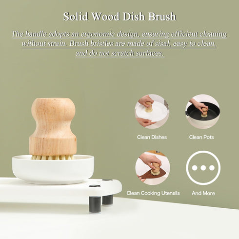 Set MOMEEMO White Soap Dispenser Comes with Stainless Steel Pumps, Instant Dry Tray, and Dish Scrub Brush, Suitable