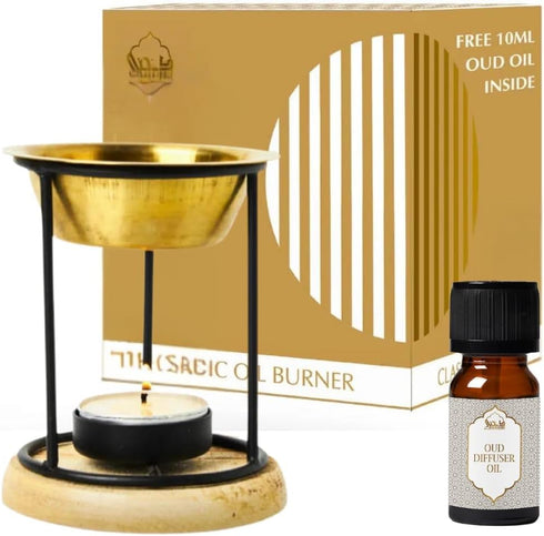 Dukhni Classic Essential Oil Burner | Brass Burner with Candle for Diffuser