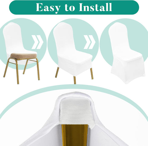 3PCS 3PCS MAQIHAN Chair Covers - Folding Chair Covers Spandex Stretch White Seat Covers for Wedding, Banquet, Party