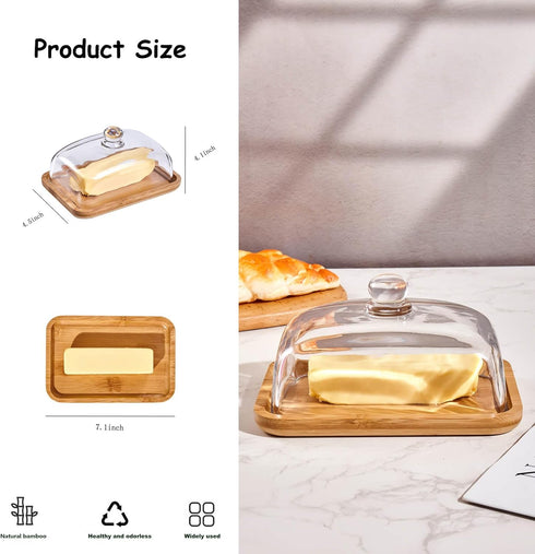 countertop butter dish with lid, glass airtight lid keeps butter soft, for and refrigerator. Widened design to fit all