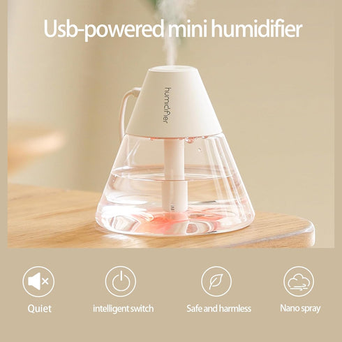INVODA Mini Humidifiers, 260ml USB Personal Cool Mist Humidifier with Night Light, White