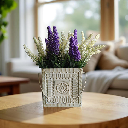 Set 4, 4.5" Hosley Small Cream Metal Tote Vase of Long Decorative Mini Vases for Dried Floral Arrangements, Coffee