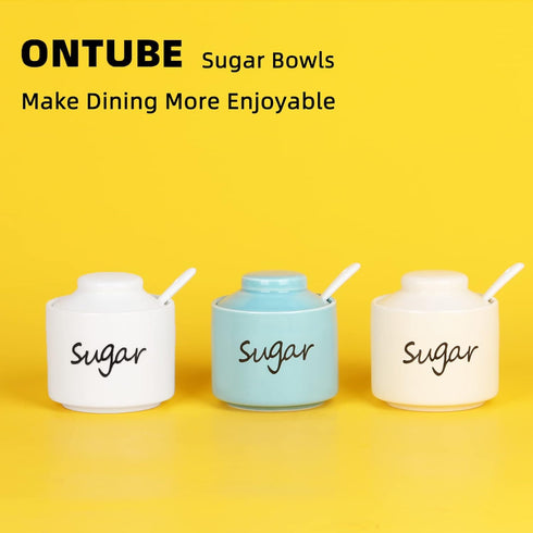 ONTUBE Ceramic Sugar Bowl with Lid and Spoon, Porcelain Sugar Pot, 8oz (Turquoise)