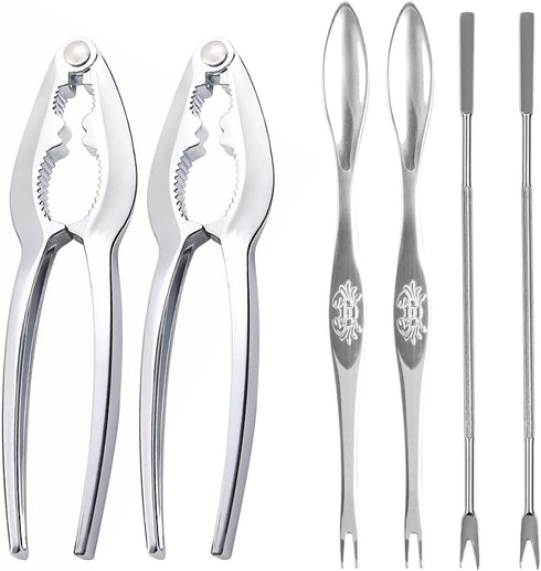 Seafood Tool Set, 2 Lobster Crackers & 4 Forks, Stainless Steel for