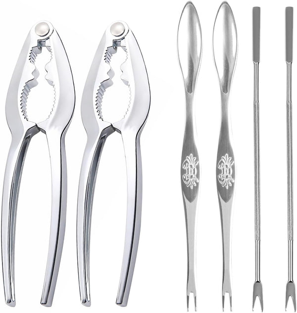 Seafood Tool Set, 2 Lobster Crackers & 4 Forks, Stainless Steel for
