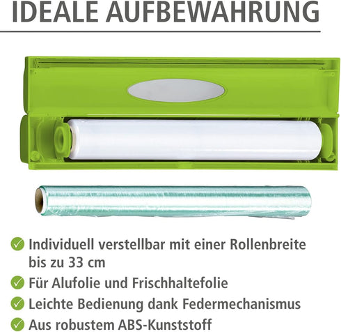 WENKO Plastic Wrap Dispenser with Cutter, Refillable Aluminum Foil Wrap Holder for Kitchen Organization