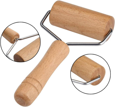 Lasenersm 1 Piece 9.5cm Wide Wooden Pastry Pizza Roller Brayer for Baking and 5D Diamond-Paint Art