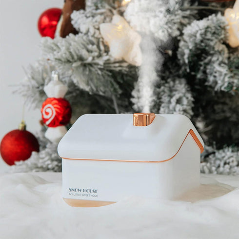 Desktop Humidifier, Snow House Humidifier with 2 Speed Adjustment, Portable Silent USB Plug In Gift with Night Light