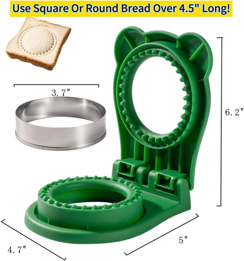 Uncrustable Sandwich Maker, 3.7 Inch Pocket Circle Shape Sandwich Cutter and Sealer for Kids Lunchboxes (Green)