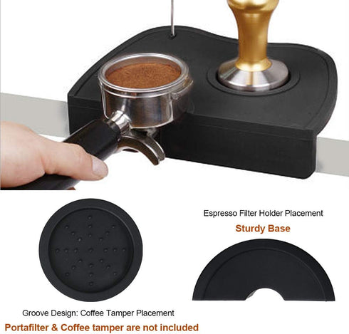 Espresso Tamper Mat - Food Safe Silicone Coffee Corner Tamping Mat, Anti-Slip Holder Pad for Barista Tool, Small-Black