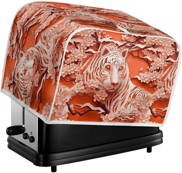 2 Slice Toaster Cover, Tiger Bread Machine Cover, Orange Paper Carved Animal Anti-scratch Polyester Bakeware