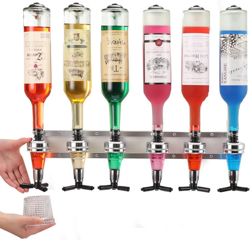 6-Bottle Wall Mounted Liquor Alcohol Dispenser for Bar/Home Party Use Fit Wine Cocktail Alcohol Drink Beverage Juice