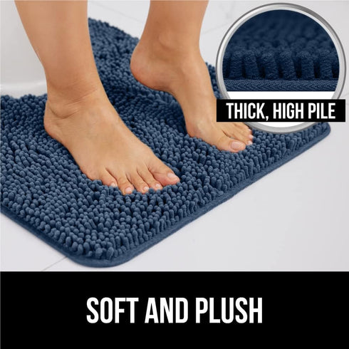 Gorilla Grip Plush Absorbent Shaggy Chenille Bath Rug Mat - Machine Washable, Navy, 22.5x19.5
