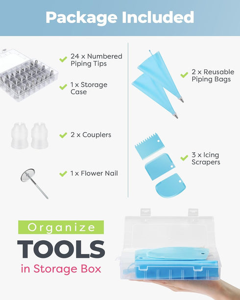 Kootek 32-Piece Piping Bags and Tips Set with 24 Icing Tips, Reusable Pastry Bags