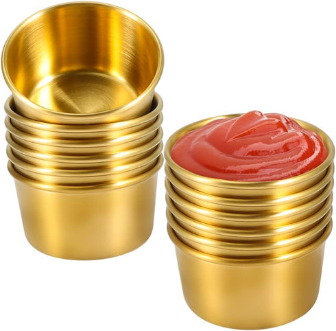 Ramekin Sauce Dipping Bowl Mini Sauce Cups, Pudding Condiment Cups for Home Party Restaurant (Golden 12PCS 60ml)