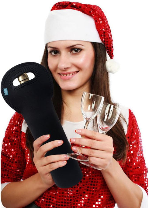 OFEILY Durable Neoprene Wine Carrier - Single Bottle Tote Bag for Wine, Beer, or Drinks - Black