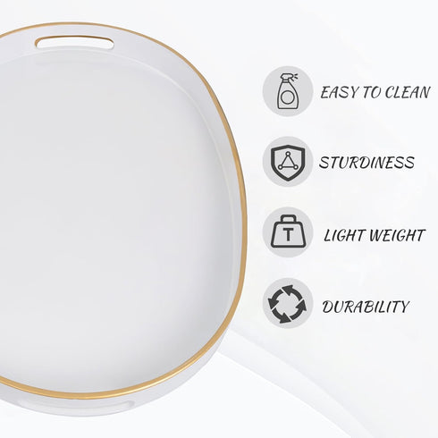 15.6" 10.6" 1.4" MAONAME White Decorative Tray, Oval Serving Tray with Handles, Plastic Trays for Coffee Table, Ottoman