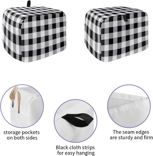 Toaster Cover 4 Slice, Vintage Farmhouse Black White Buffalo Check Plaid Bread Maker Cover Toaster Dust Cover with Pockets, Dust-Proof Cover for Kitchen Small Appliance 12x11x8in