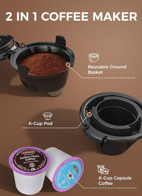 2 1 40 Oz 5 6-14 Oz, Electactic Single Serve Coffee Maker, in Kcup Pod & Ground Coffee Brewer, Removable Water Tank