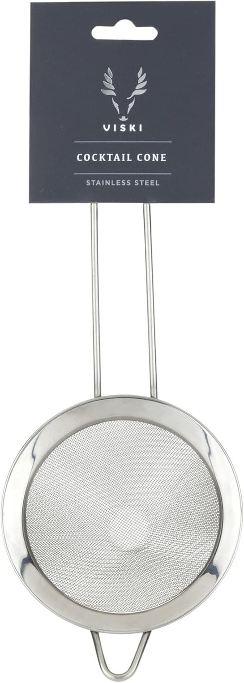 Viski Cone Strainer, Fine Mesh Stainless Steel Bar Tool, Small Cocktail Strainer, 9.24in