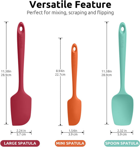 U-Taste Silicone Baking Spatula Set: 600ºF High Heat Resistant, Food Grade Flexible Rubber Kitchen Cooking Mixing Scraper, Food Grade Seamless Utensil for Nonstick Cookware Set of 3 (Multicolors) by U-Taste