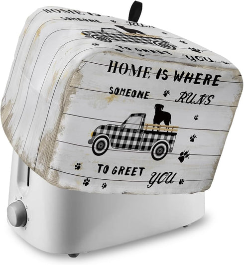 Toaster Dust Cover with Pockets, Farmhouse Dog Black White Buffalo Truck Soft Washable 2 Slice Cover