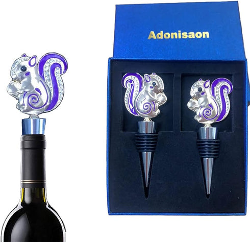 Squirrel Wine Bottle Stopper, Cute Animal Wine Stoppers for Christmas Party Decorations, Crystal Polygonal Beverage