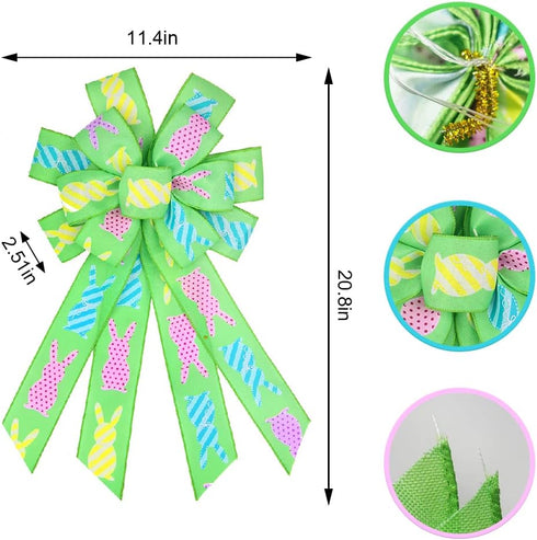 Easter Large Wreath Bows, Spring Bunny Rabbit Bows for Wreath Decoration, Multilayer Bows for Home Door Decor