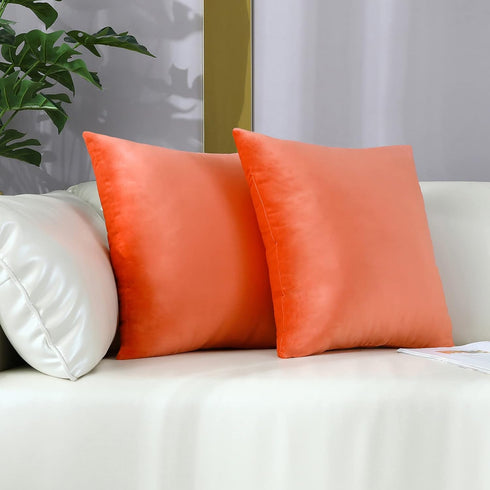 mixeoo Comfy Peach Coral Throw Pillow Covers - Set of 2 Decorative Velvet Cushion Cases for Sofa, 18 x 18 Inch