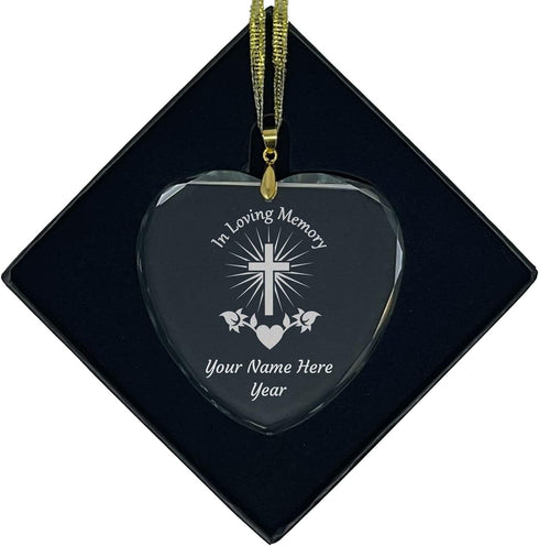LaserGram Personalized Glass Christmas Ornament, Custom Laser Engraved Gift Idea in Loving Memory (Heart Shape)