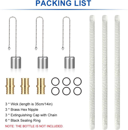 LANMU Wine Bottle Torch Wicks, DIY Homemade Torch Decor, Outdoor Patio Lights, Oil Lamps Replacement Wick Kit (3 Pack)