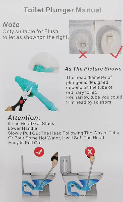 Samshow Toilet Plunger with Stainless Steel Handle and Wall Hook, Designed for Siphon-Type Toilet Pipe