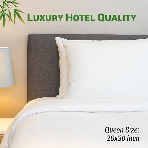 Bamboo Rayon Waterproof Pillow Protector, Breathable Cooling Pillow Case Cover with Zipper, 4 Packs, Queen, White