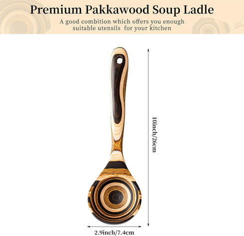 Gudamaye Pakkawood Deep Soup Ladles,Pakkawood Ladle,10.6 inch Big Soup Ladle for Cooking,Deep Ladle Spoons,Wood Kitchen Utensils Set, Wooden Spoon for Cooking