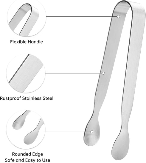 Ice Tongs for Sugar Cubes - 6 Pack Stainless Steel Mini Serving Tongs for Appetizers, Tea Party, Coffee Bar (6 PCS)