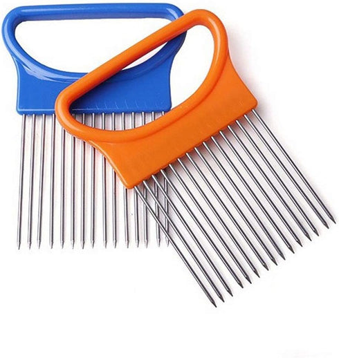 2Pcs Stainless Steel Onion Holder Slicer Cutter Tool for Kitchen Worker - Tomato, Lemon, Potato Vegetable Slicing