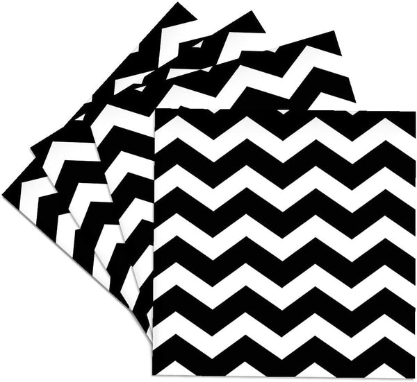 3dRose cst_179670_3 Set of 4 Ceramic Tile Coasters - Black and White Chevron Zig Zag Pattern