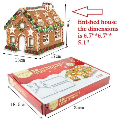 Sakolla Gingerbread House Cookie Cutter Set (Set of 10) - 3D Christmas Cookie Cutters with Gift Box