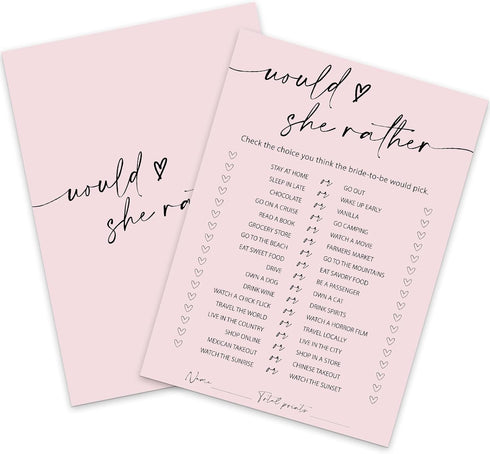 Whaline 50 Sheets Blush Pink Bridal Shower Game Cards Pink Double Sided